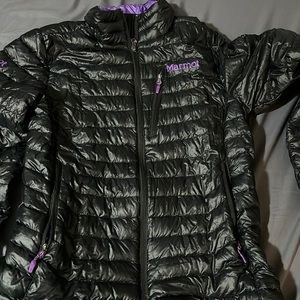 Marmot jacket, black and purple, size small